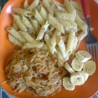 Fried Onion Pasta with Cabbage Recipe
